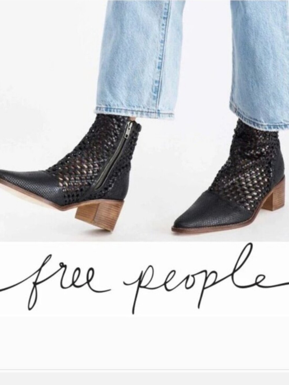 Free People In The Loop Woven Ankle Boots 40 / 9.5 Black Western Boho Festival